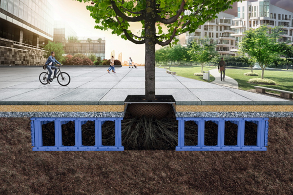 Et rotkammersystem for planting av trær i urbane områder