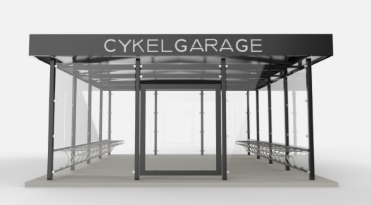 LINK cykelgarage med glasväggar och automatisk slagdörr